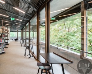 Library and study centre reading room with outdoor views