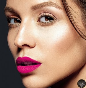 portrait of beautiful woman model with fresh daily makeup and pink lips and healthy skin