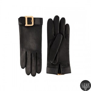Christian Dior黑色皮革拼金属扣手套